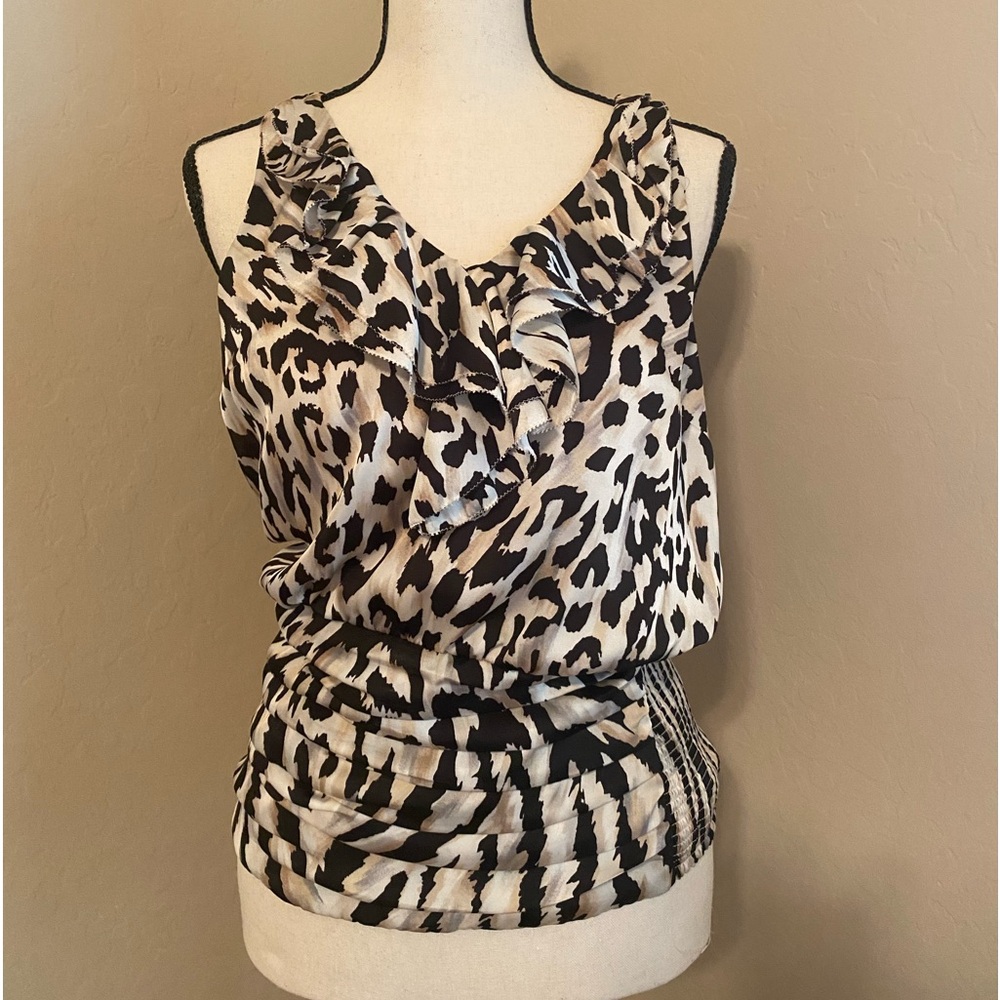 Animal print ruffle front layered bottom tank top